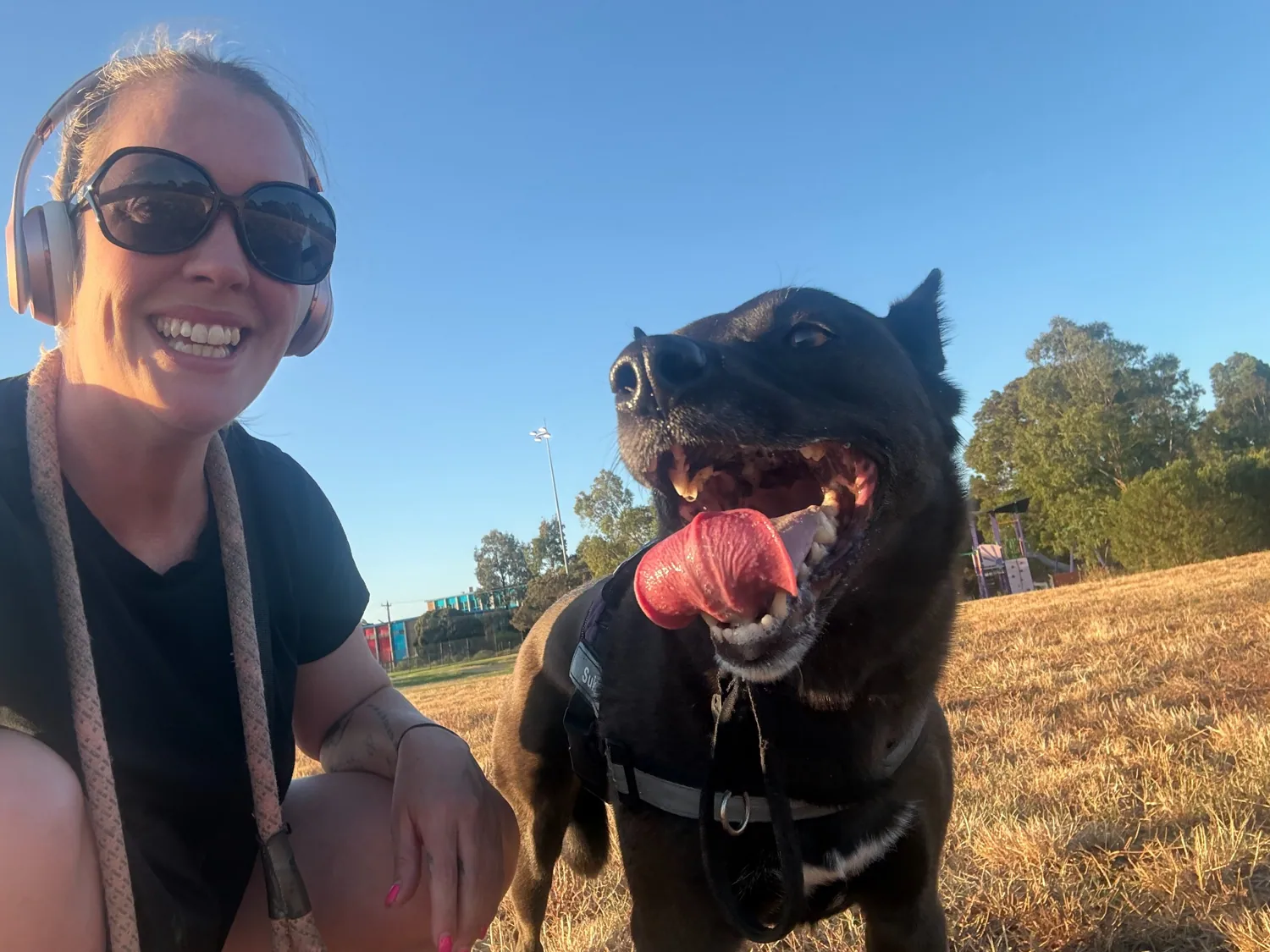 Zoe out with a happy dog